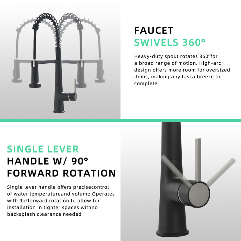 Faucet For Kitchen Sink With Pull Down Sprayer,  Modern Commercial Spring Pull-Out Kitchen Sink Faucet