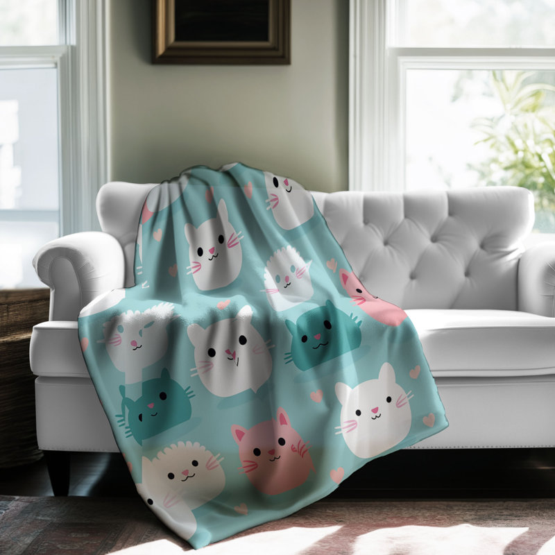 Adorable Cat Motifs - 1 pièce Sherpa Premium, Lit simple