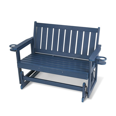 Outdoor Glider Chair, HIPS All-Weather Resistant for 2-Person, Patio Rocking Bench Chair with 700LBS Capacity for Backyard Garden Porch,Navy Blue