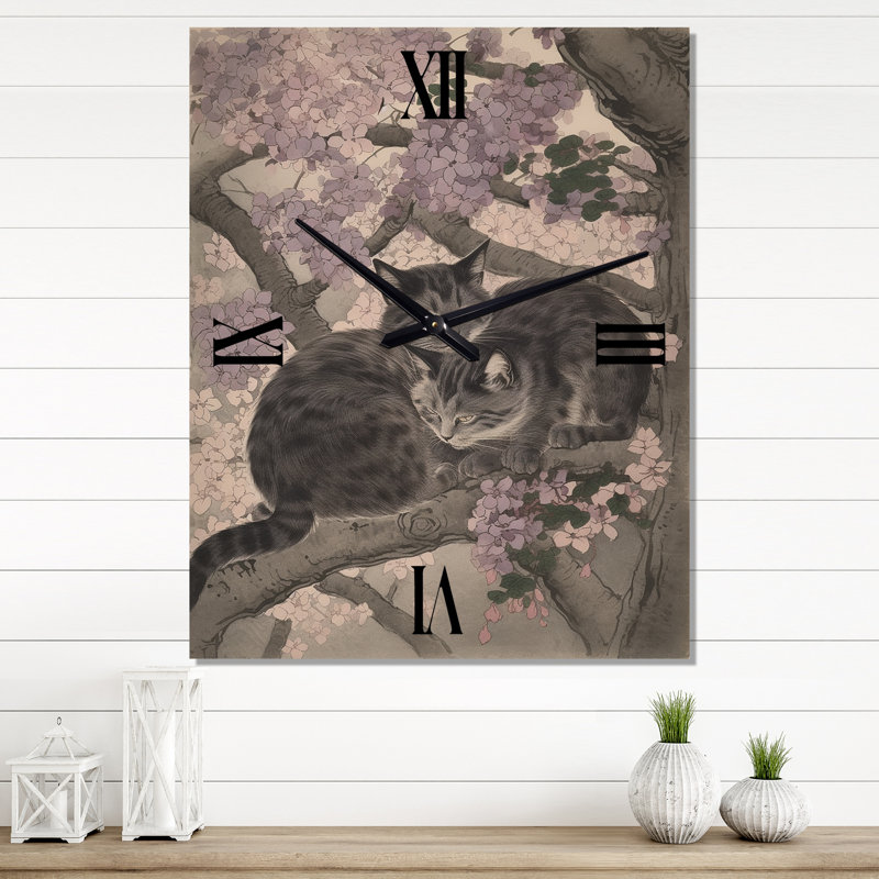 Horloge murale rétro "Deux chats dormant dans un arbre", Grand