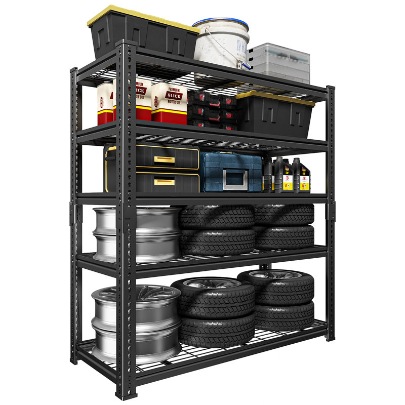 Heavy-Duty 5-Tier Metal Garage Storage Rack, Adjustable Shelving Unit, 48" W x 18" D x 72" H, Black, 72" H x 48" W x 18" D