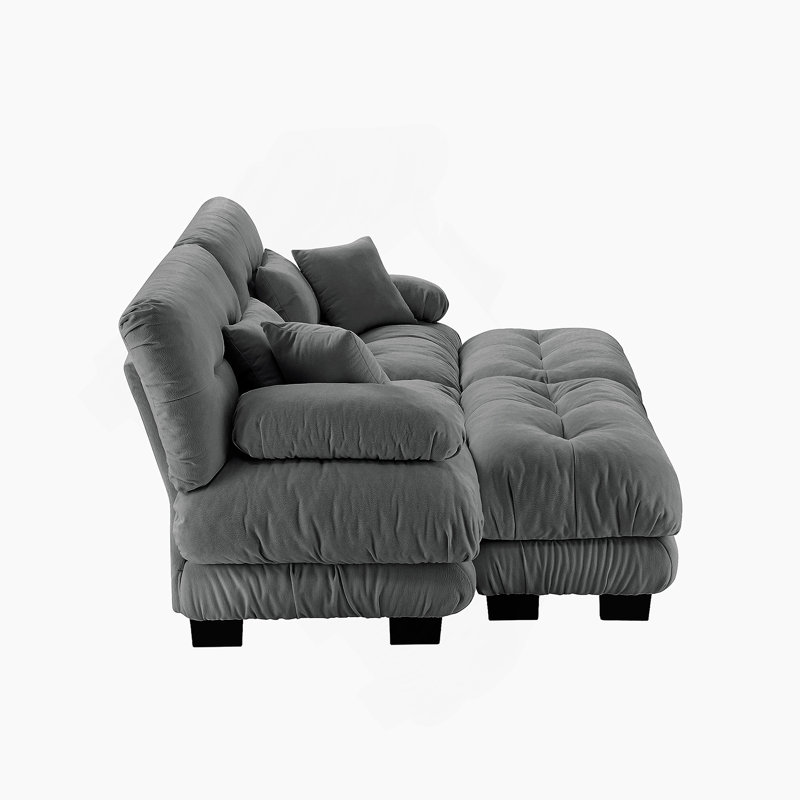 Canapé confortable en chenille avec plusieurs coussins pour le salon, idéal pour la détente, Gris