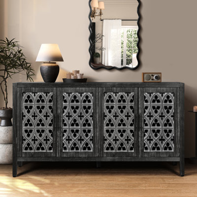 Hollow Four Door Cabinet - American Country Style Living Room Decor Adjustable Antique With Hollowed Out Doors Spacious Storage For Primary Space, Tv Stand Board