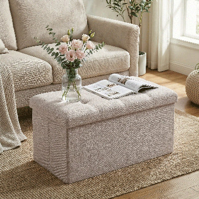 Banc repose-pieds avec rangement 30 po, repose-pieds en lin et coton avec rangement, pour le salon, le vestibule de la chambre à coucher
