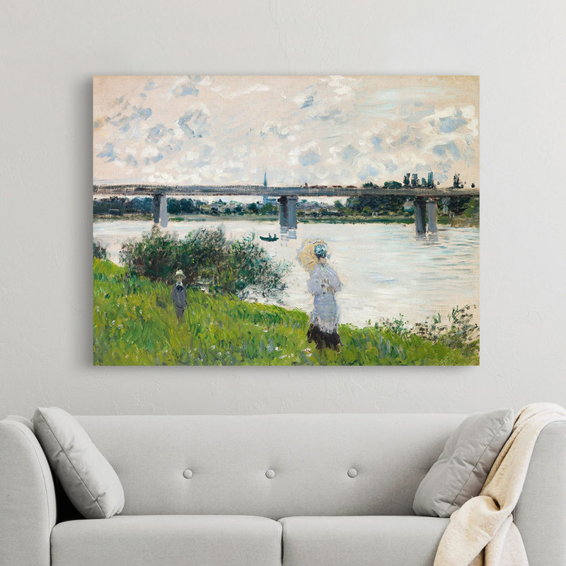 The Promenade with the Railroad Bridge, Argenteuil by Claude Monet - Wrapped Canvas Painting Print, 50cm H x 70cm W x 4cm D