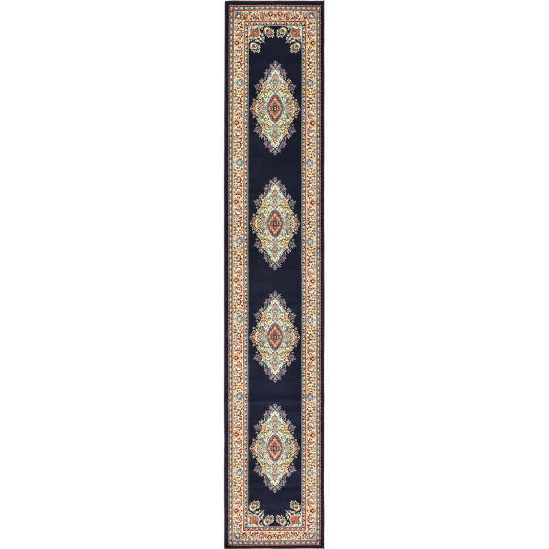 Tapis oriental noir Balthrop, Dark Blue, Runner 3' x 16'5"