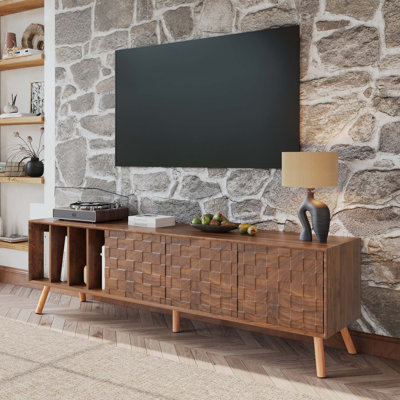 Media Console Table for TVs up to 80'', Entertainment Center with 5 Solid Wood Legs