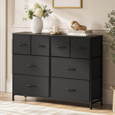 Commode double à 8 tiroirs pour chambre Ojaswi, commode noire l 39,4 po avec structure robuste, commode pour le salon, placard, vestibule