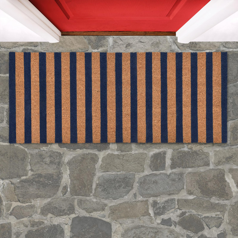 Striped 24"x57" Doormat Choir Front and PVC Backing Ivory and Natural, Tan/Navy