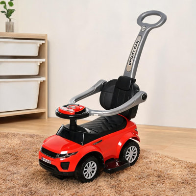 Classic Red 3-in-1 Toddler Push Car with Real Steering, Horn Music, 55lb Capacity