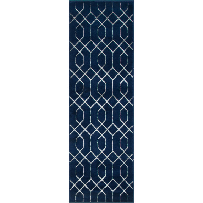 Tapis bleu marine / argent Glam, Tapis de couloir 2 pi x 6 pi 1 po