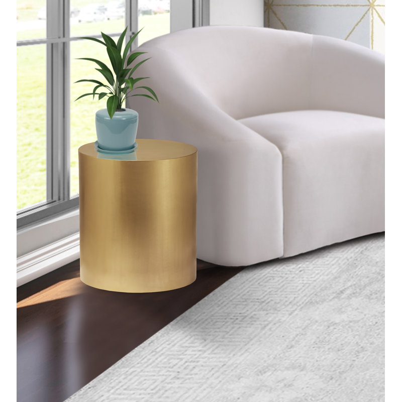 Cylinder Drum End Table, Gold
