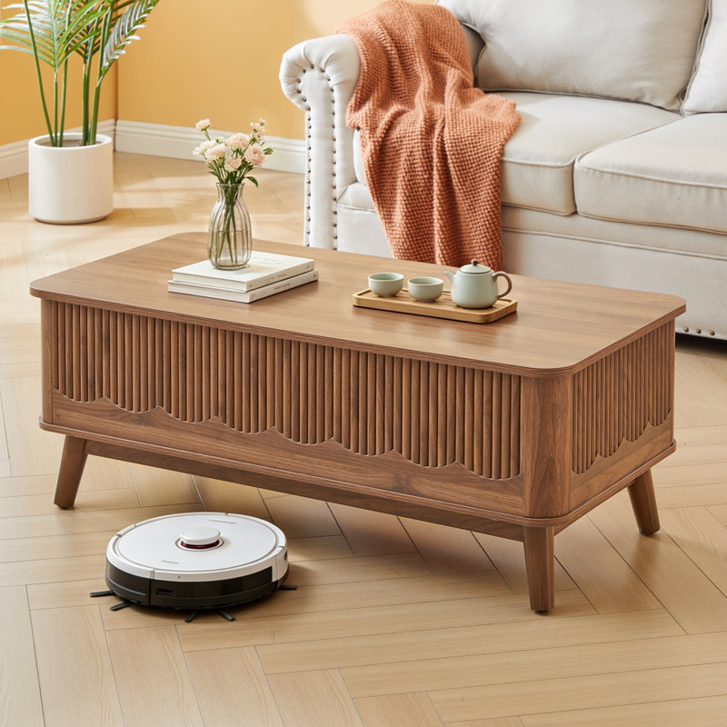 Table basse à plateau relevable avec rangement, Brun
