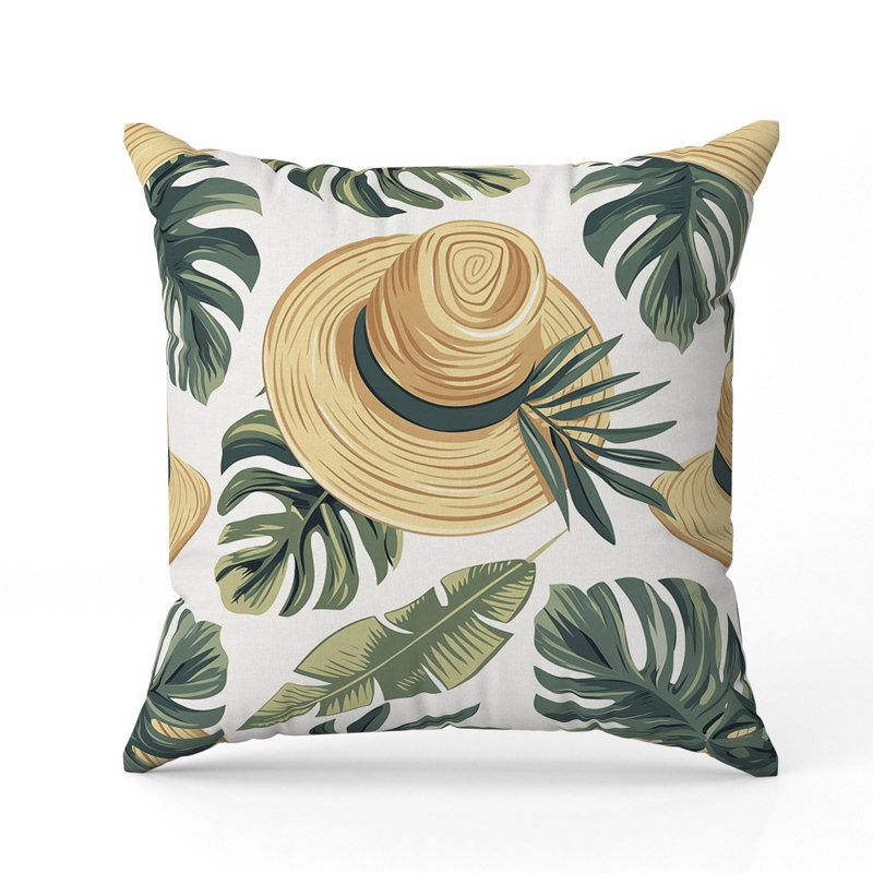 Coussin Tropical, H 20 po x l 20 po, Vert / Beige