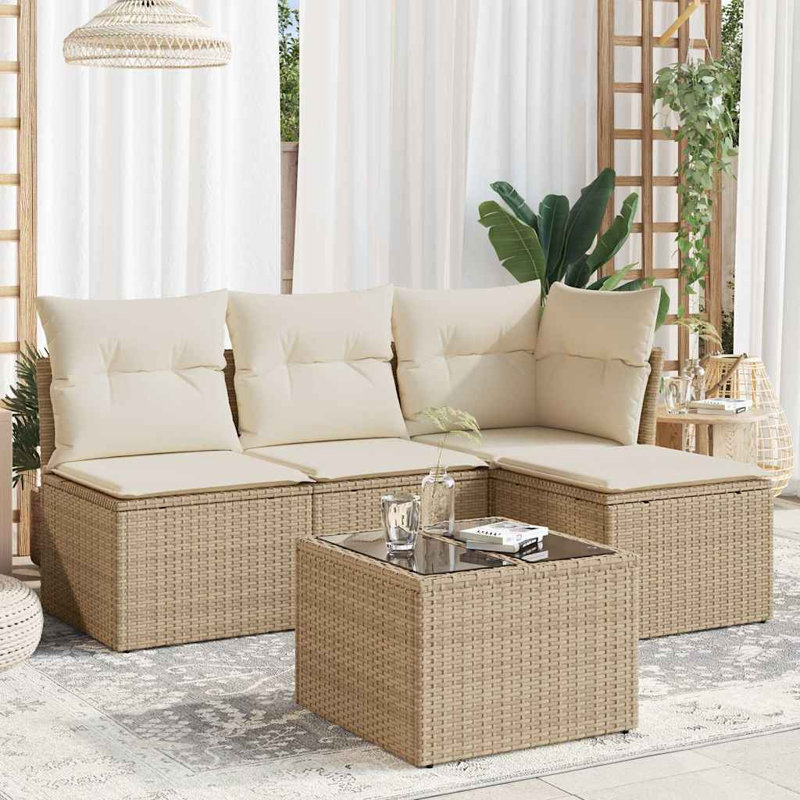  Ensemble de canapé de jardin modulaire en rotin PE 5 pièces beige, Blanc, crème, Beige