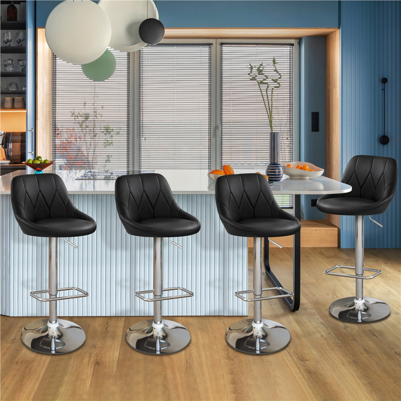 color Height Adjustable Swivel Bar Stool, Black