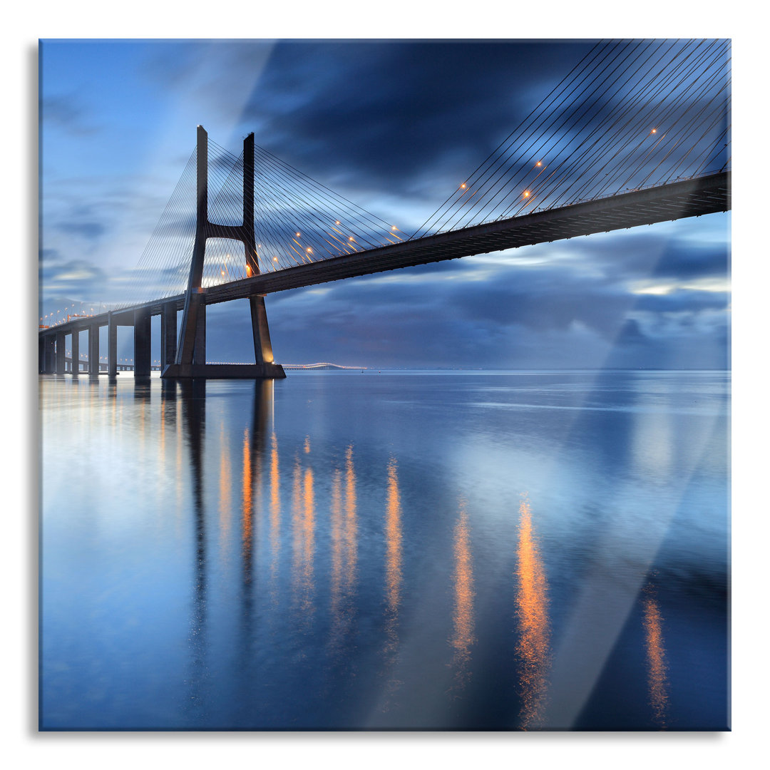 Glasbild Quadratisch | Wandbild Auf Echtglas | Ponte Vasco Da Gama Lissabon || Inkl. Aufhängung Und Abstandshalter, LQs2...