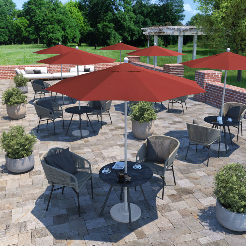 Parasol de marché 90 po Sunbrella, Blanc mat, Toile Sunbrella® rouge Jockey