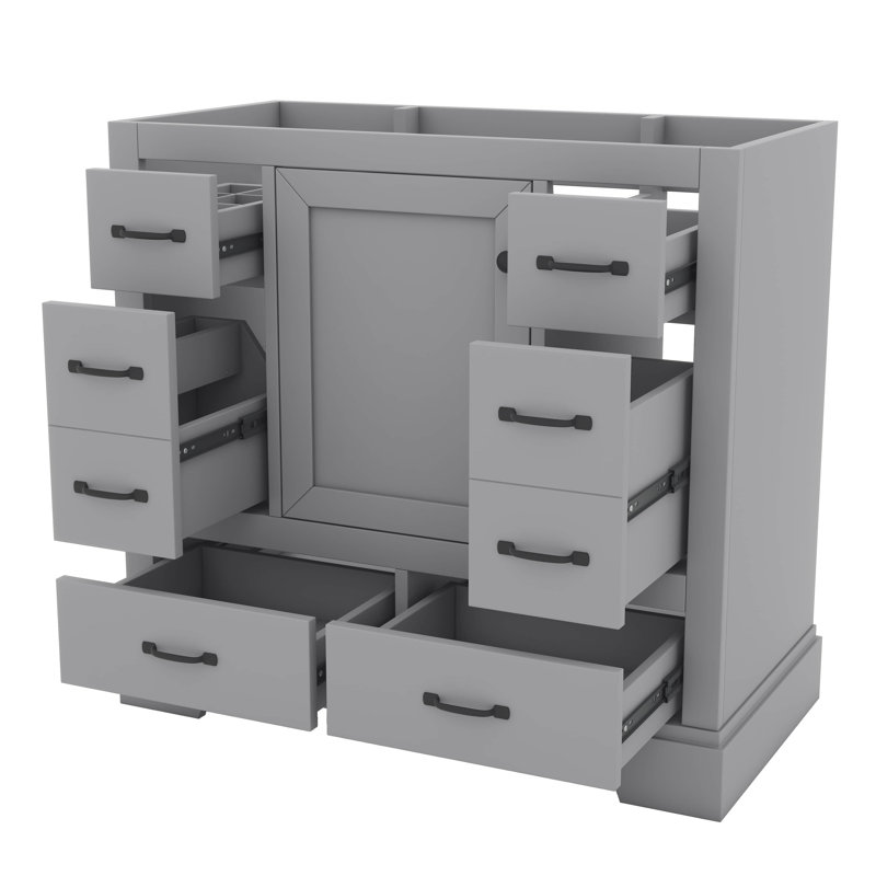 Base de meuble-lavabo 36 po seulement - Six tiroirs avec séparateur multifonctionnel et tablette réglable, Grey/Black