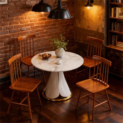 Ensemble de 4 chaises de cuisine confortables, chaises de salle à manger avec structure en bois d'hévéa et dossier à broche pour un confort d'assise amélioré et un style campagnard (seulement chaise)