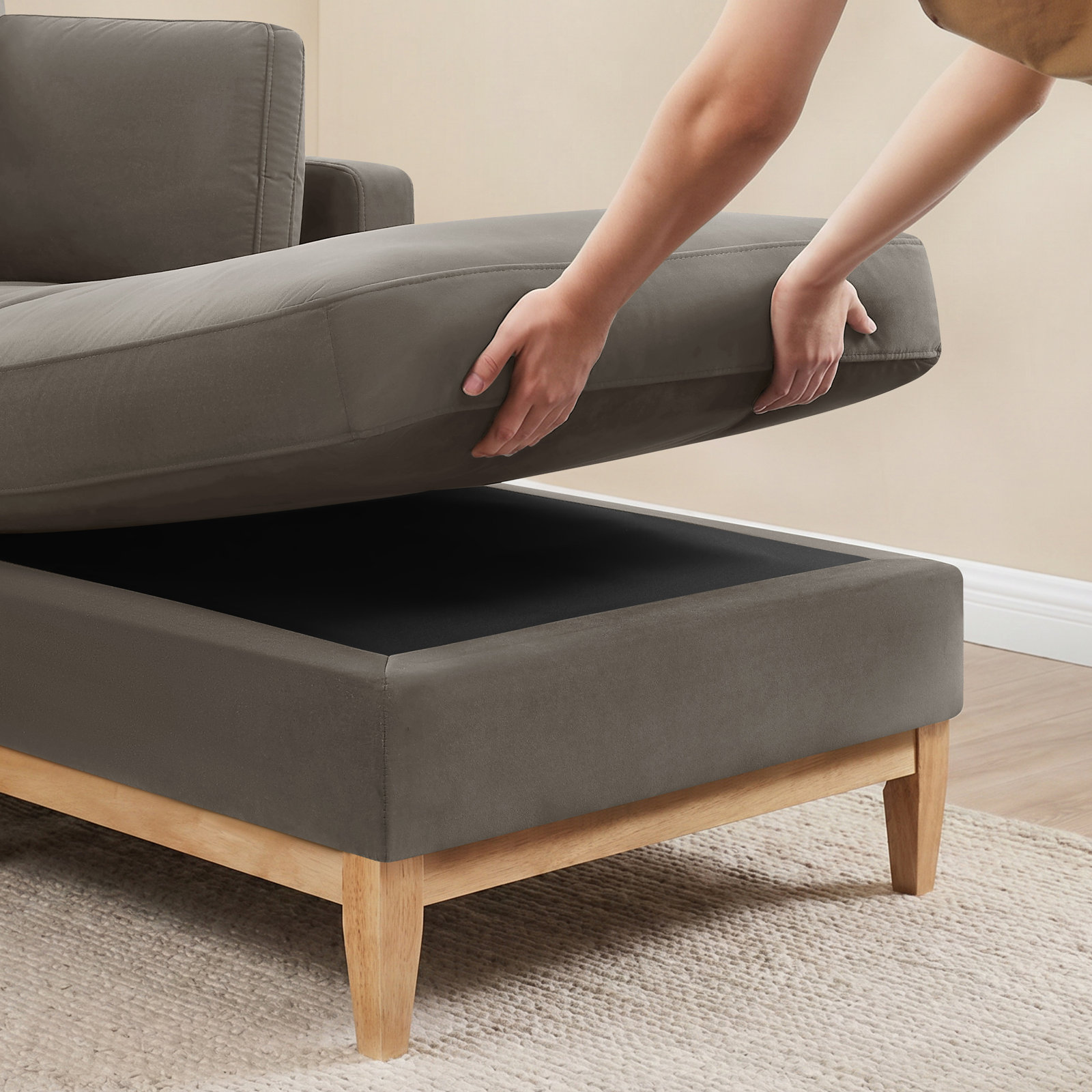 Upholstered L-Shaped Sectional Sofa, Java Velvet