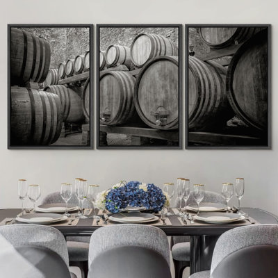 Retro Vintage Black White Wine Barrels Drinks & Cocktails Food Photography Decor Contemporary