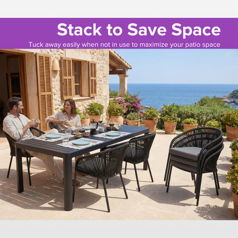 10 - Person Upgraded Aluminum Patio Stackable Dining Chair Set With Extendable Rectangular Table, 30" H x 73.6" W x 35.4" D