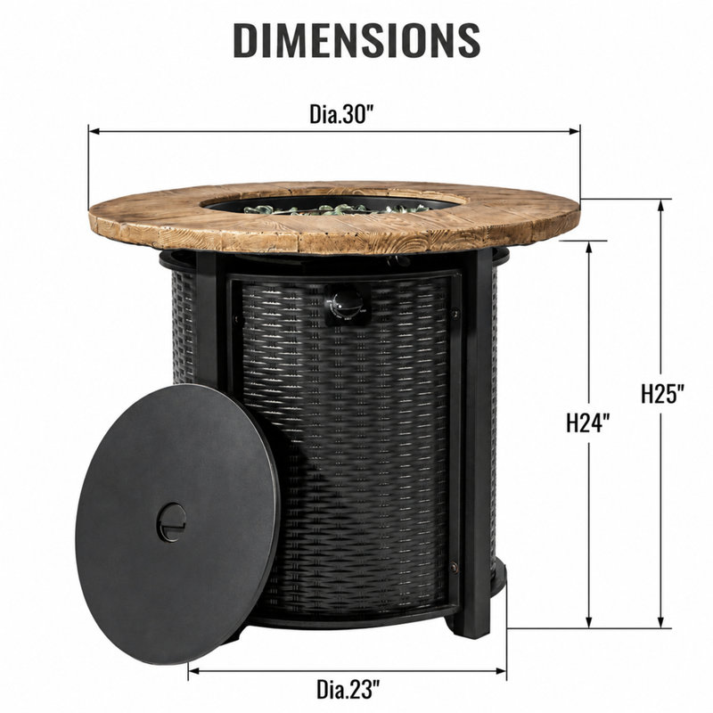 Table de foyer au propane 50 000 BTU, ronde en acier, pour extérieur, avec flamme réglable et protection contre la pluie.