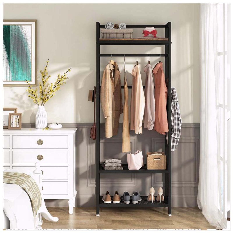 22.75" Small Clothes Rack with Hanging Rod and Shelves