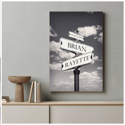 "Street sign" noir et blanc sur toile, impression sur toile nostalgique personnalisée pour la maison et les cadeaux