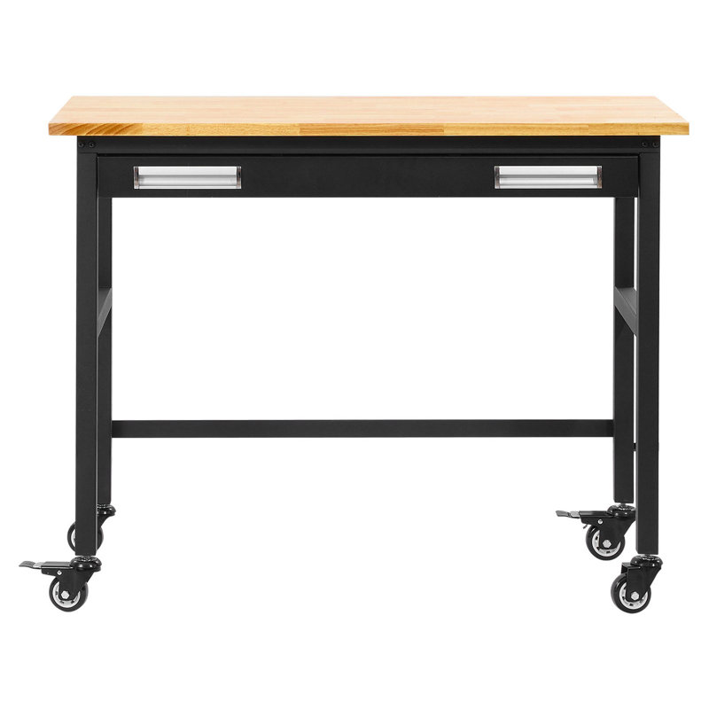 Établi de 48 pouces, capacité de charge de 1500 lb, établi de garage avec rangement de tiroir et roulettes, banc d'atelier sur roulettes, table de travail en bois de chêne robuste pour garage, atelier, bureau et maison