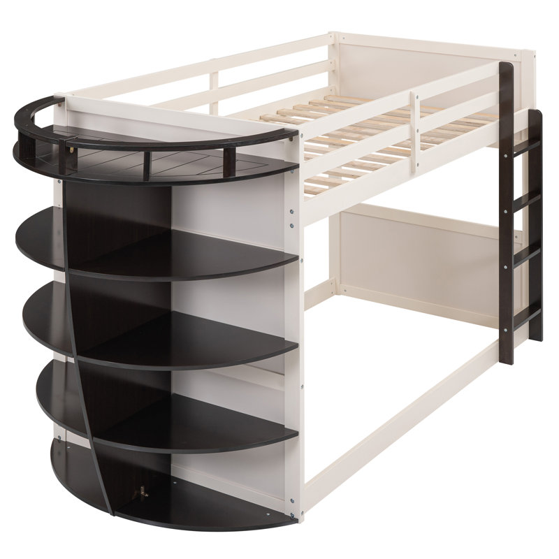 Lit superposé simple au-dessus de simple avec tablettes Riey par Sunside Sails, Espresso/blanc