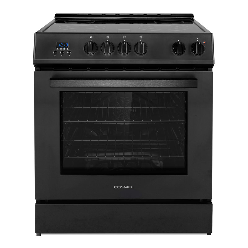 Cosmo 30 po. Collection Stellar 4,9 pi³ Cuisinière électrique à 4 brûleurs et four à convection en noir mat