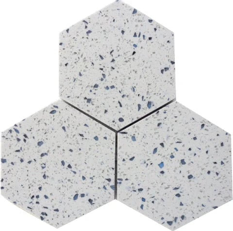 Carreau de mosaïque hexagone bleu poli Terrazzo - 3 po x 3 po, 6”x6”