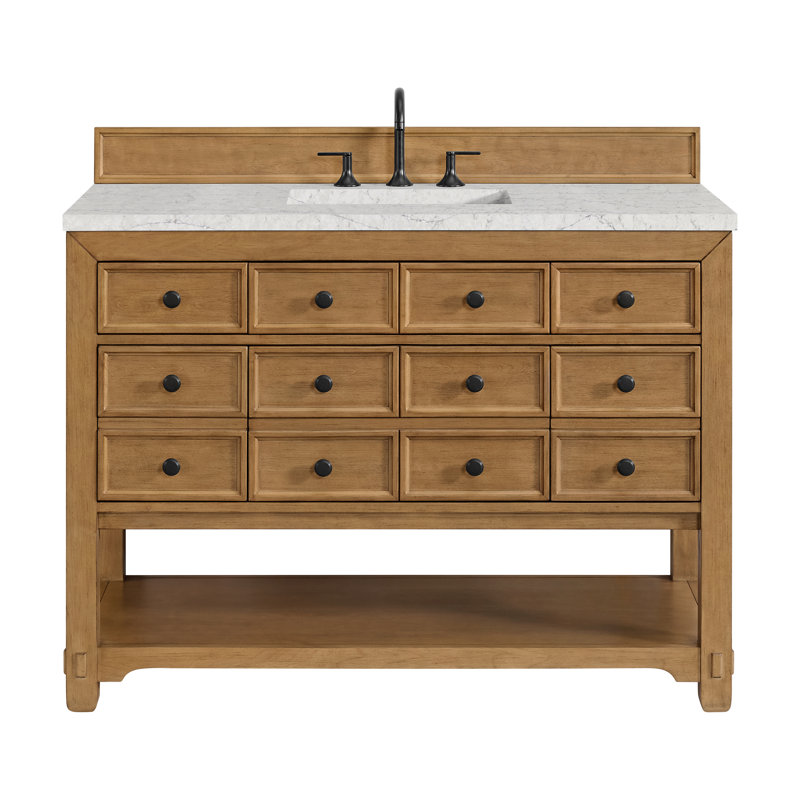 Malibu 48'' W Single Vanity, Amber Birch, Eternal Jasmine Pearl, 8" Widespread