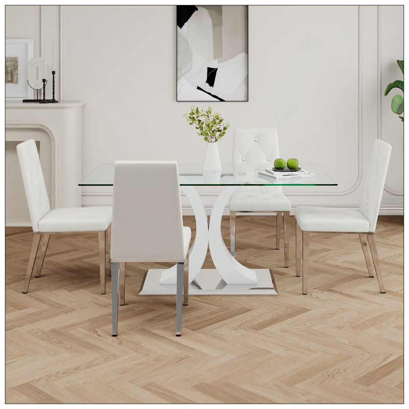Table en verre de style moderne, design transparent élégant, base de support durable, ensemble de chaises de salle à manger, pieds de chaise galvanisés, convient aux cuisines de restaurant