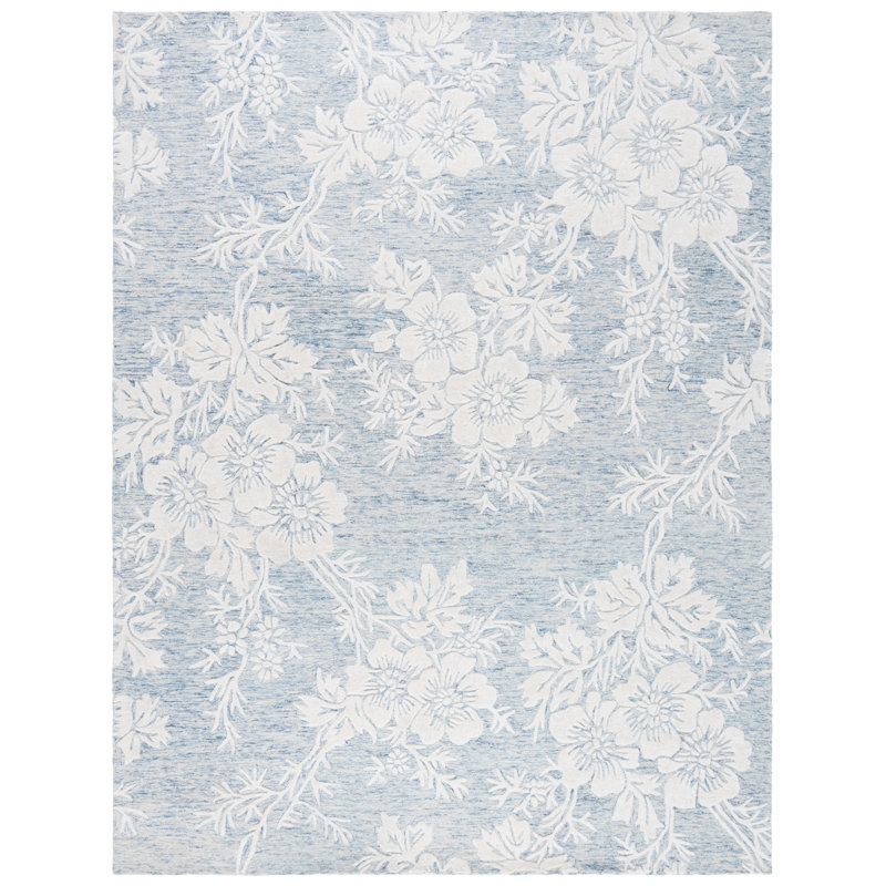 Alliber Hand-Tufted Wool, Cotton and Viscose Floral Area Rug, Rectangle 8' x 10'