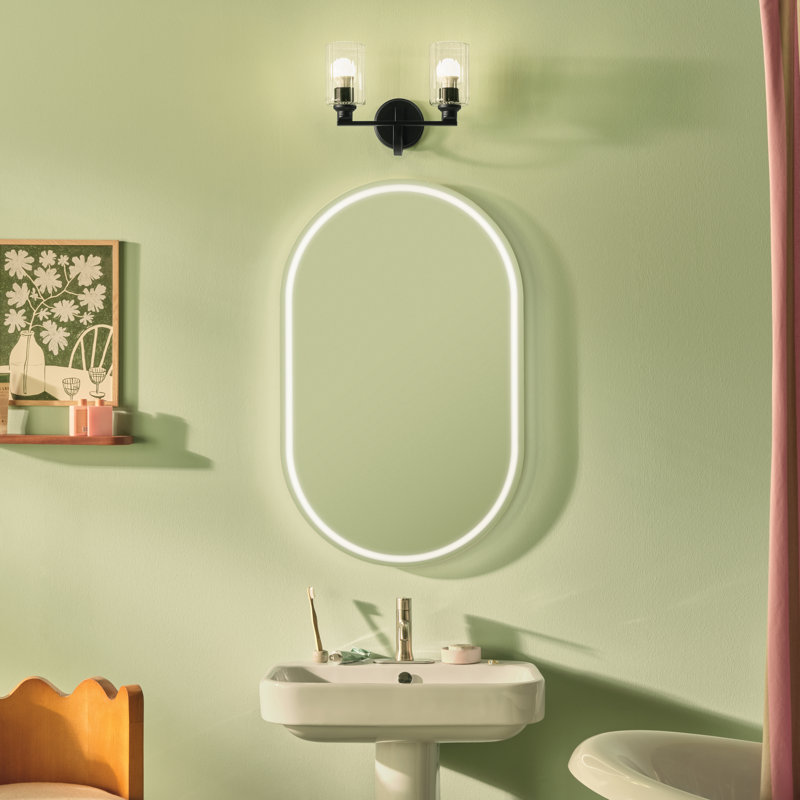 14.25" 2-Light Vanity Light with Glass, Clear, Satin Black