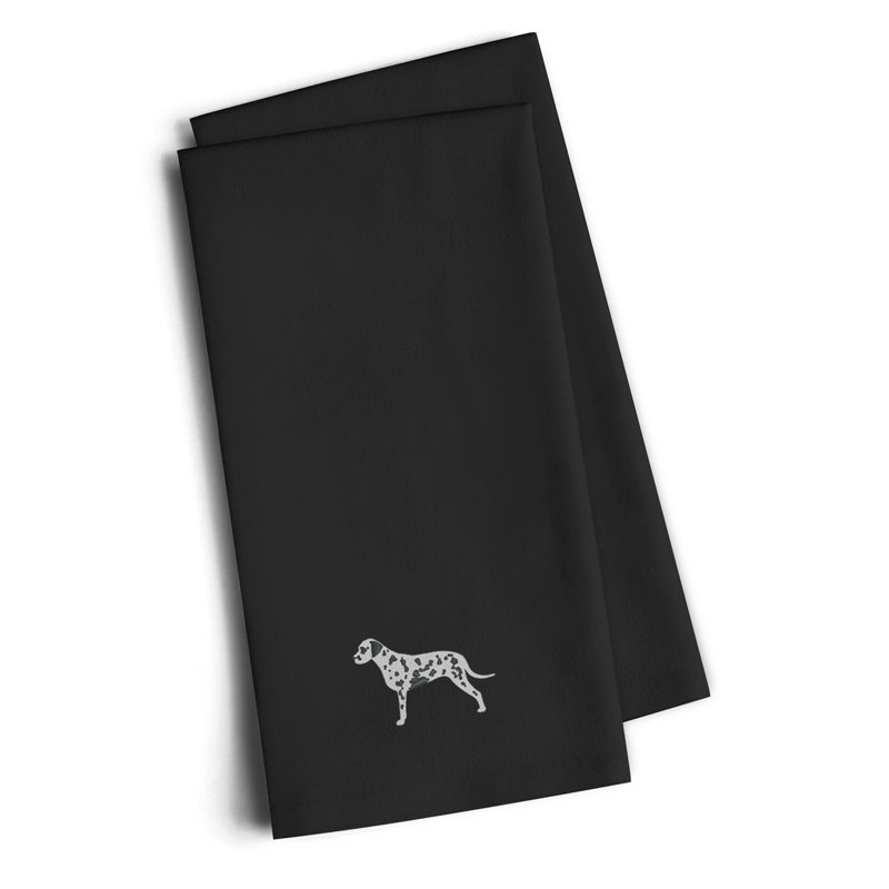 Cotton Embroidered Tea Towel Kitchen Towel, Black, 25" H x 16" W x 0.1" D