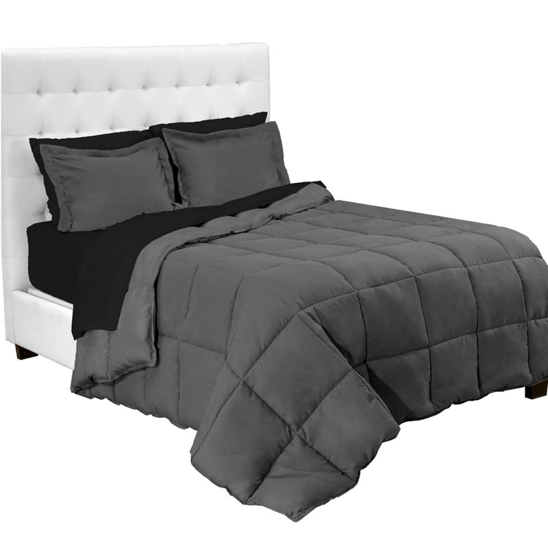 Modern & Contemporary Comforter, Grey/Black, Split King Comforter + Pillowcases