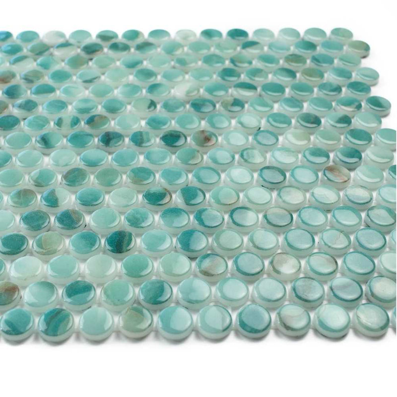 Eterna Penny 12"x12" Recycled Glass Mosaic Wall & Floor Tile, Turquoise