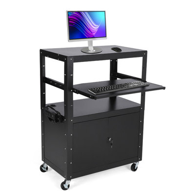 AV Cart, Rolling AV Cart with Lockable Cabinet, Mobile with Wheels, Hight Adjustable 24-42”, Perfect for Home or Office Use