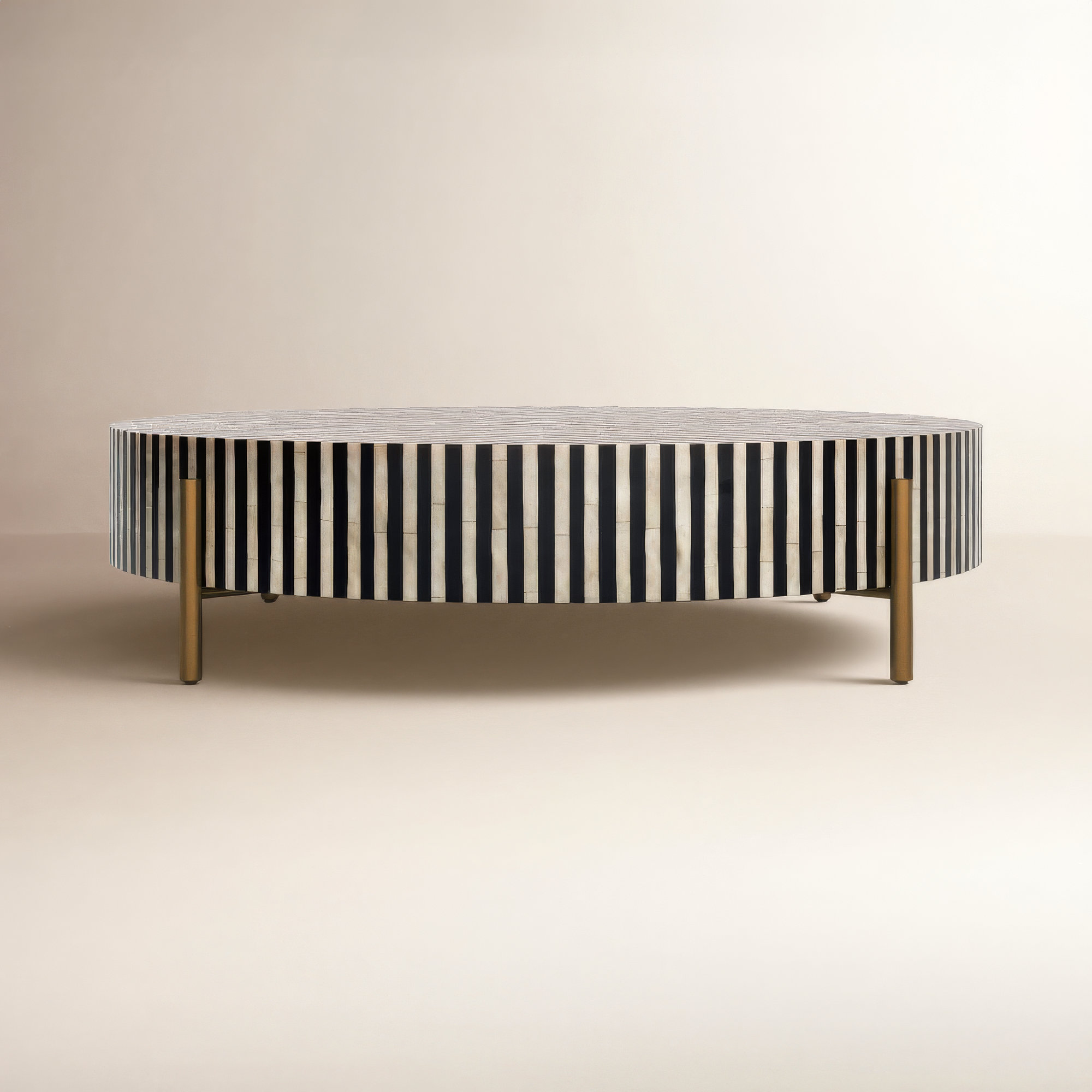 Bron Round Bone Inlay Coffee Table, 12" H x 48" L x 48" W