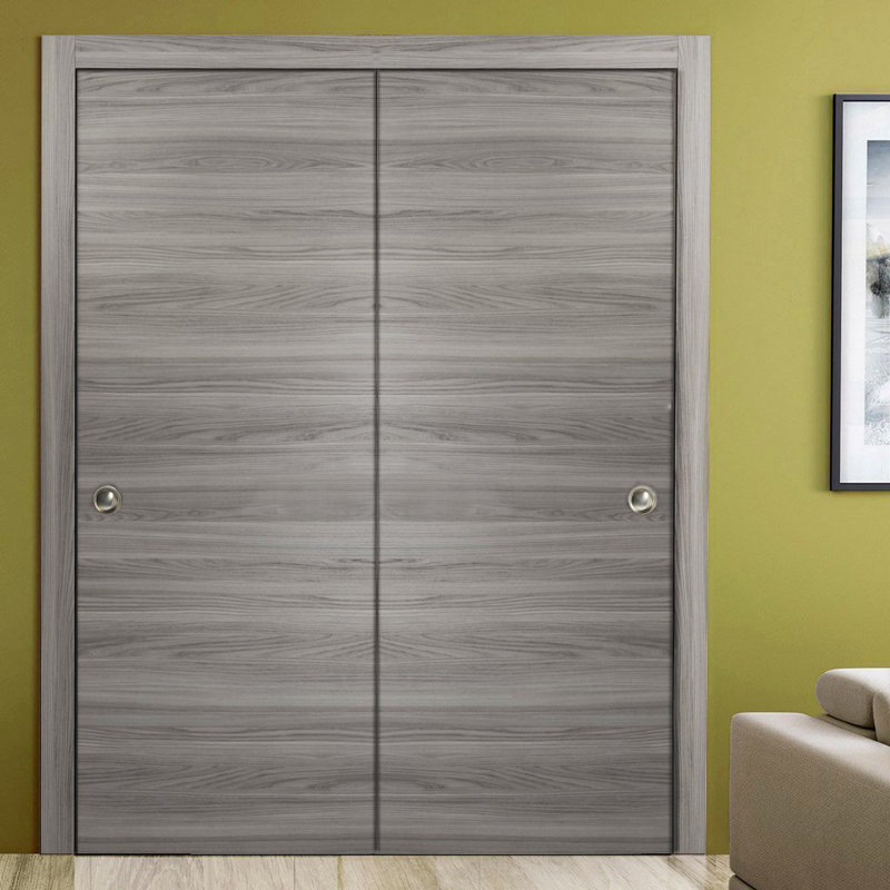 Portes coulissantes pour garde-robe coulissantes | Béton Planum 0010 | Ensemble de quincaillerie robuste pour moulures sur rails | Portes de garde-robe de chambre en bois massif
