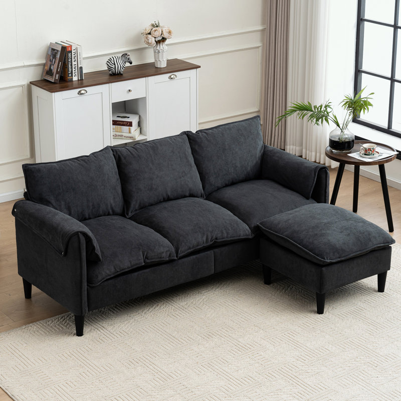 L-shaped Sofa with Footstools and Storage, Dark Gray