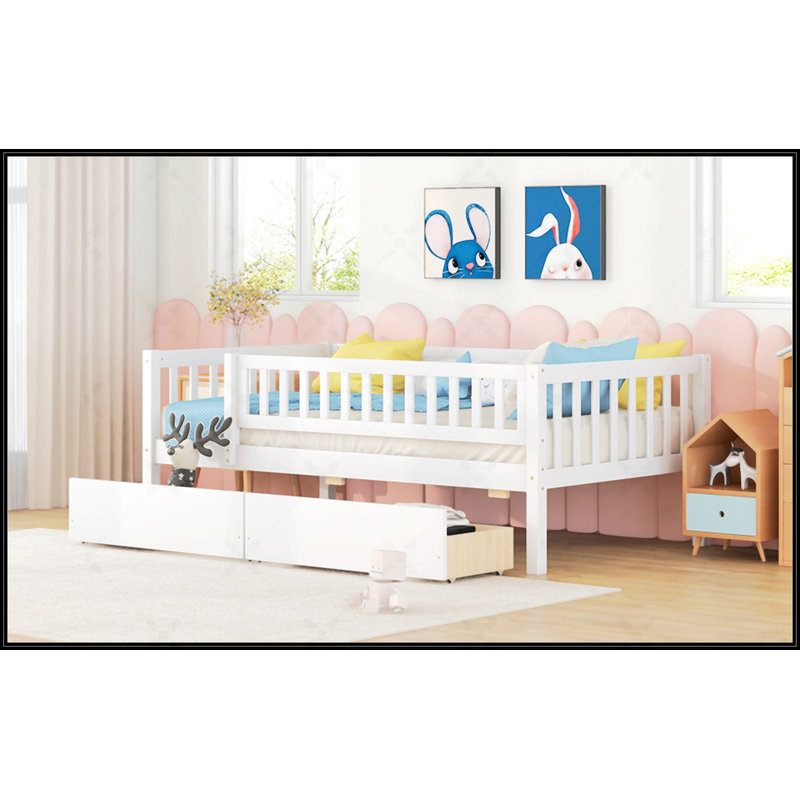 Daybed Wood Bed With Two Drawers, White