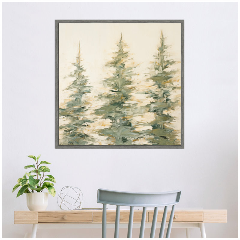 «Evergreen Trees Abstract» par The Creative Bunch Studio, reproduction d'art sur toile encadrée, Gris