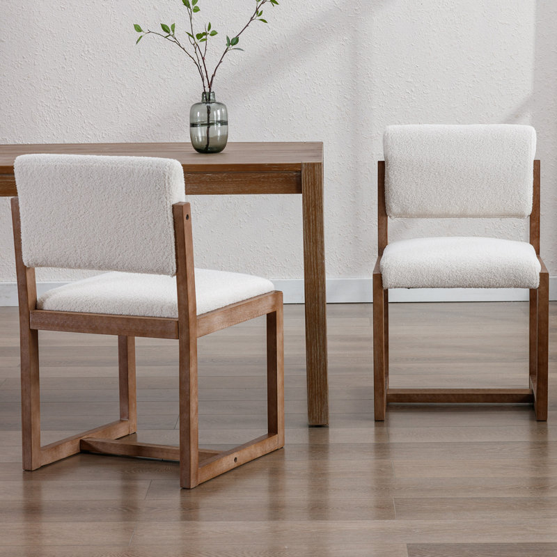Morawa Upholstered Farmhouse Dining Chairs Solid Wood Back Side Chairs, White/Brown