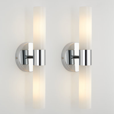 Opal Glass Double Tube Bathroom Vanity Light Fixture Set Of 2 Gold