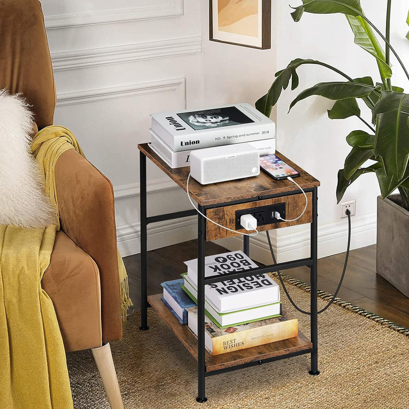 Buhler End Table Set and Built-In Outlets, Brown